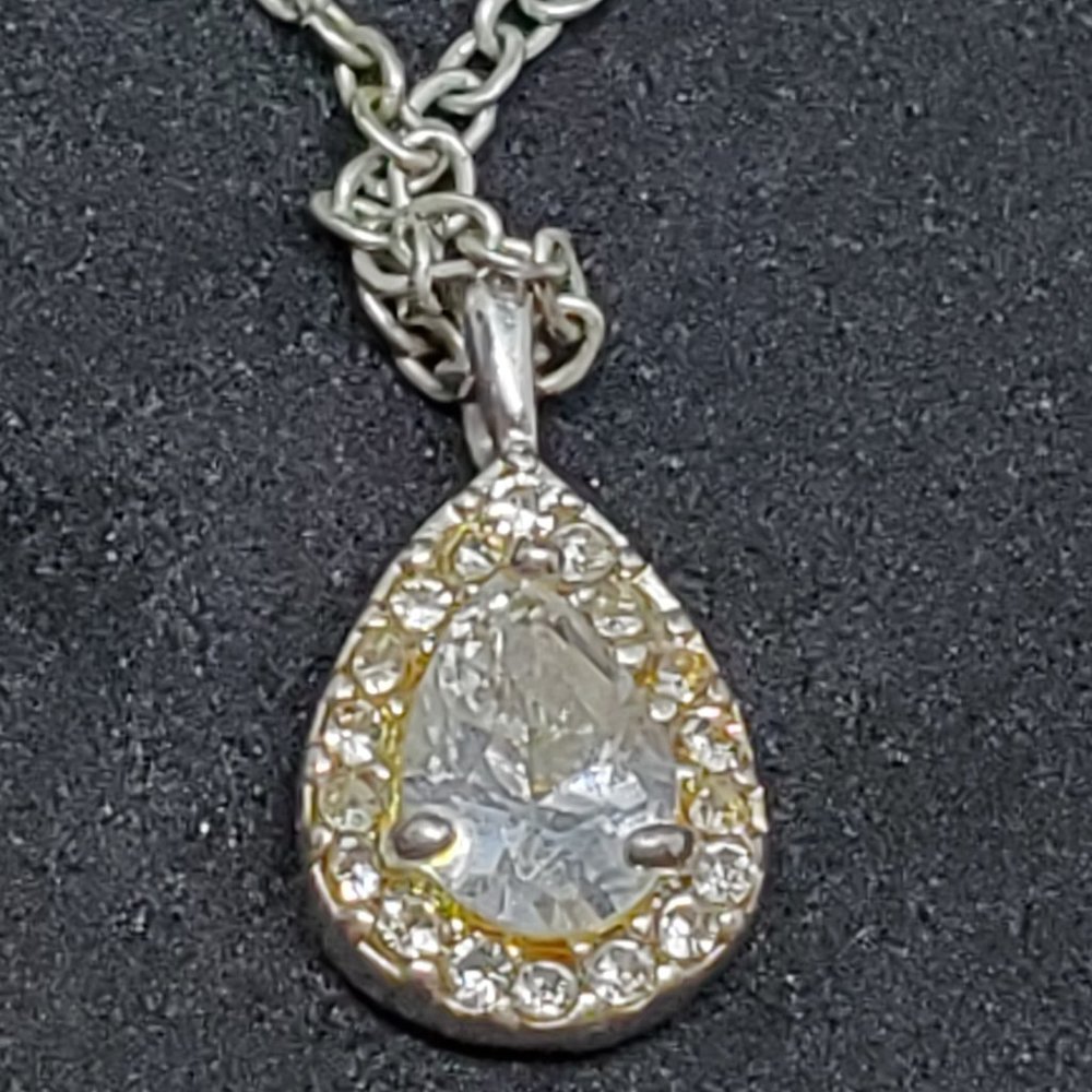 Claire's Silver Tone Tear Drop Necklace Rhinestone